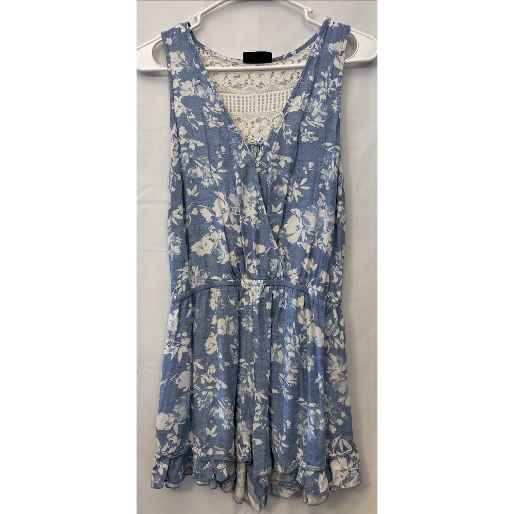 Joe B by Joe Benbasset Lace Back Romper -‎ Blue & White Floral M